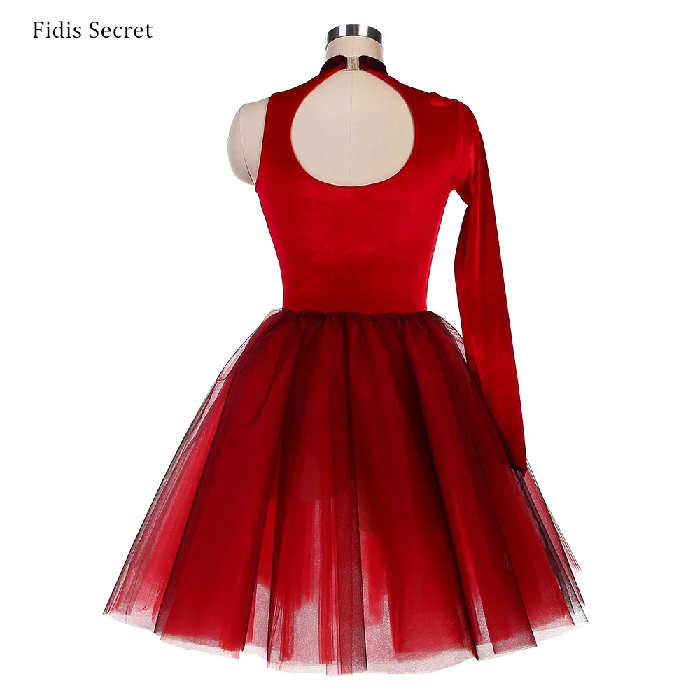 Frauen Länge Ärmel Rot Samt Ballett Tutu Tanz Kleid Mädchen Ballerina Romantische Lange Tutu Kostüm Ballett Leistung Bühne Tragen