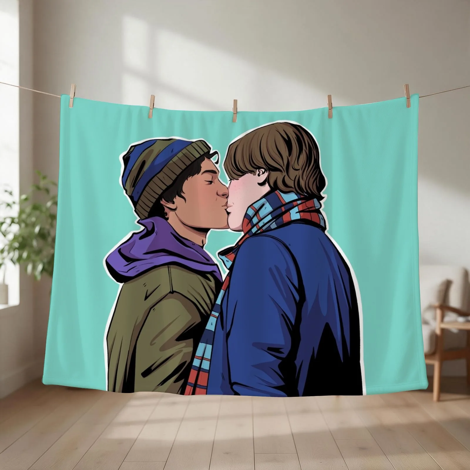 Wilhelm and Simon kissing Young Royals fanart Throw Blanket couch cozy soft plush fuzzy picnic outdoor blanket
