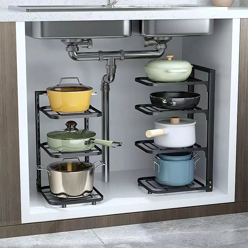 Kitchen pot rack, multi-layer storage rack, narrow seam rack, table top, wall corner, pot set, sink, cabinet, layered storage