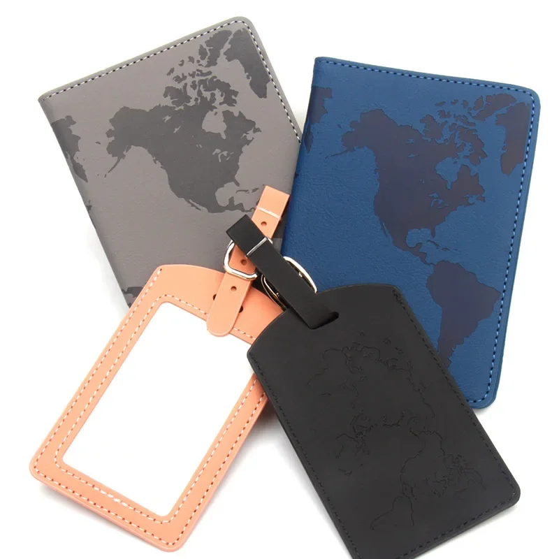 World Map RFID Passport Holder Luggage Tag Set Passport Cover Label Multi-function Travel Card Holder Travel Accessories