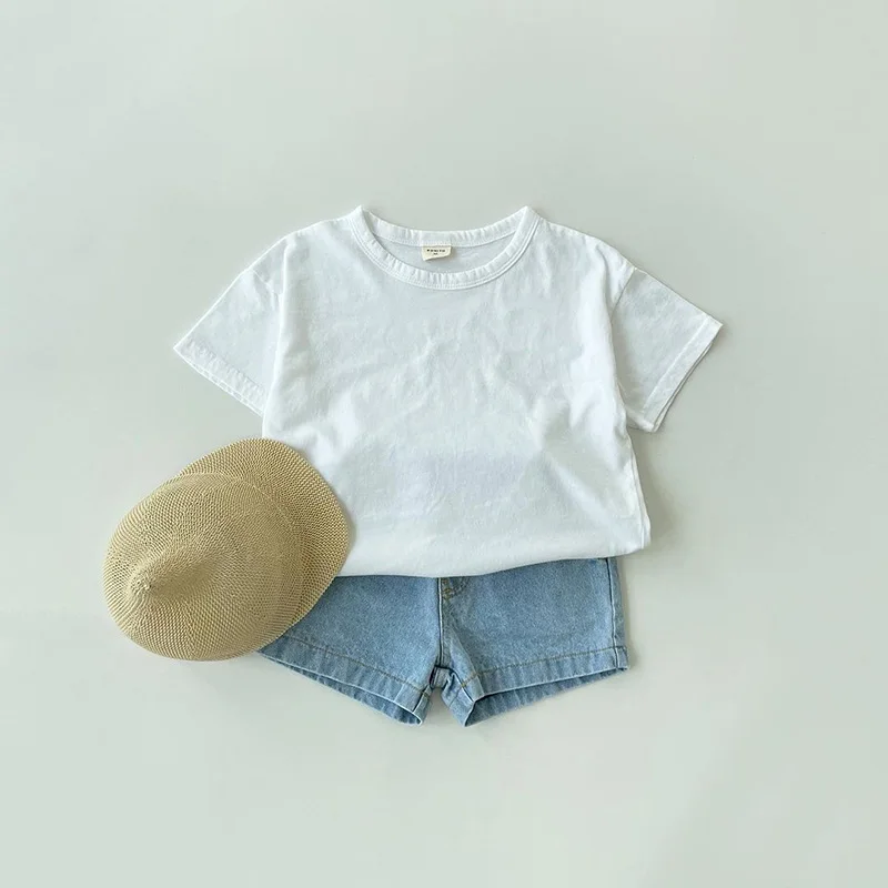 Summer Children Denim Shorts for Boys Girls Solid Color Jean Shorts Korean Kids Clothes 2024 Trendy Pants Costume 2-5 Years Old