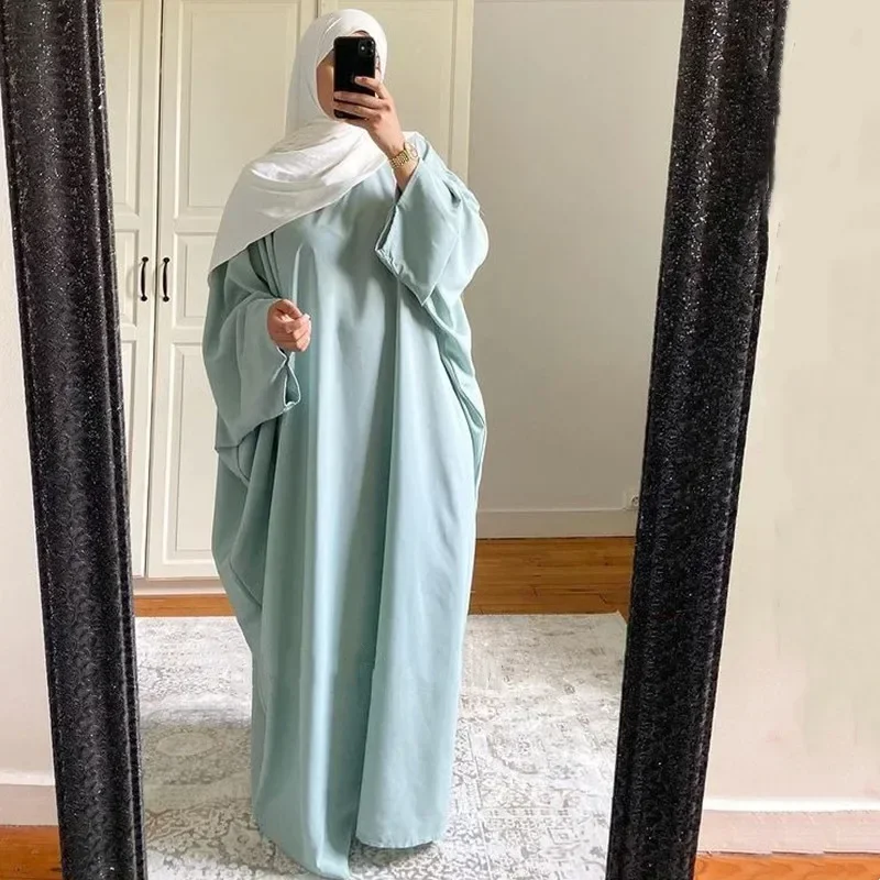 Eid Muslim Hijab Dresses for Women Prayer Clothes Plain Batwing Abaya Dress Islam Dubai Turkey Saudi  Loose Robe ملابس اسلاميه