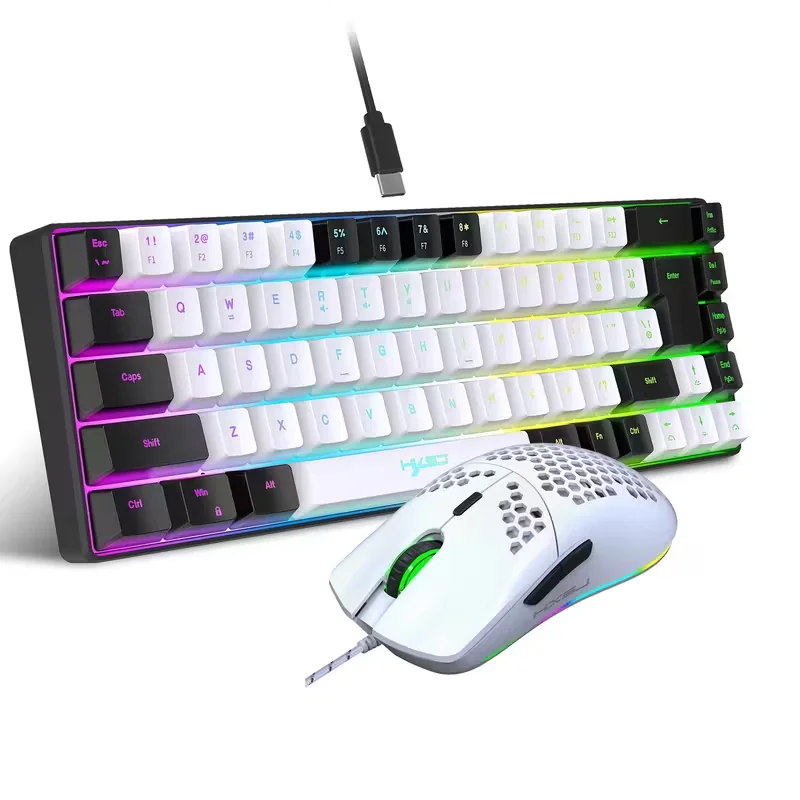 Ergonomic 68-Key Mini Wired Keyboard with RGB Backlit and Optical Mouse, Compact Gaming Kit for PS4, Xbox, PC, Laptop, Mac - ABS