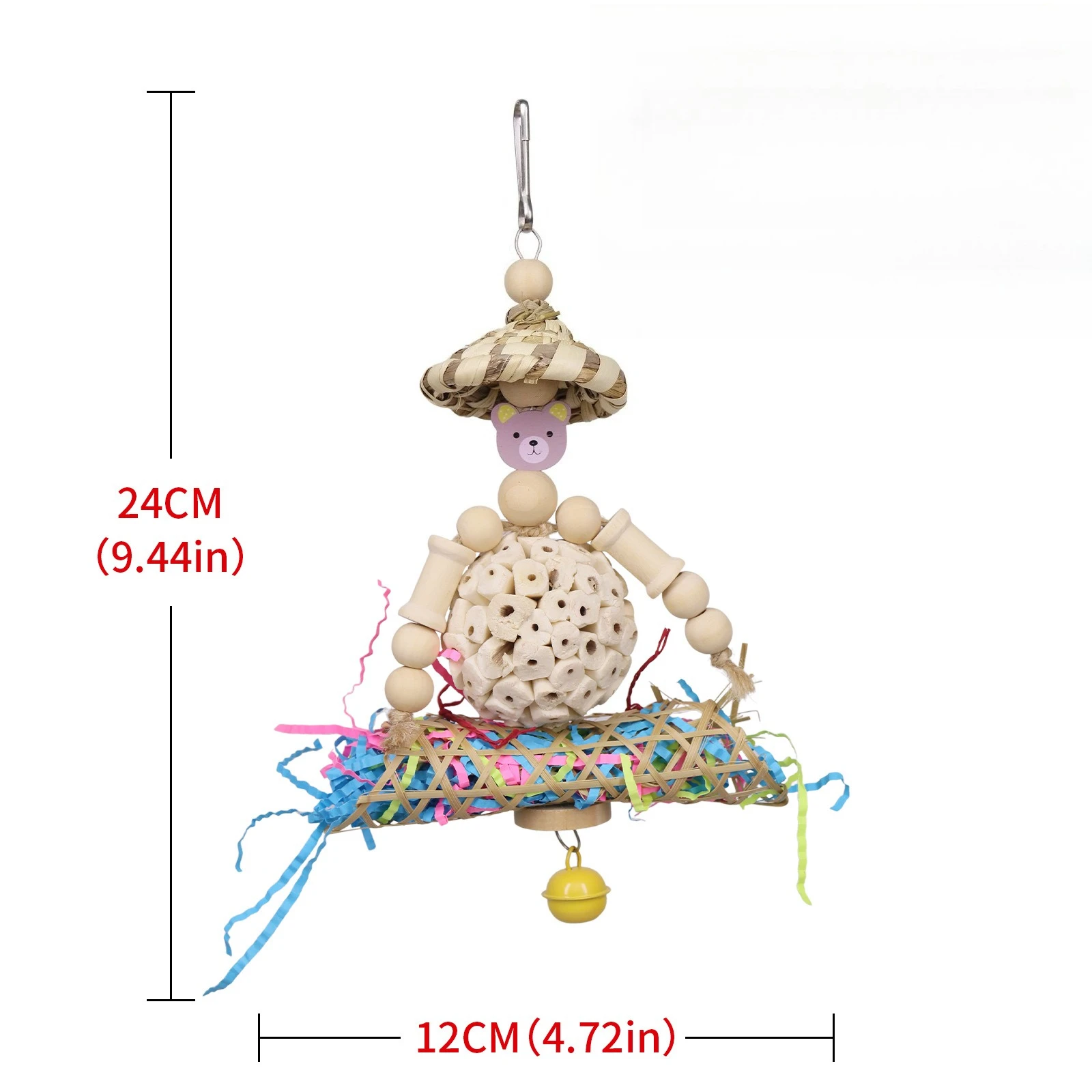Vogel Spielzeug Strohhut Rattan Ball Bunte Papier Obst Nagen Kauen Linderung Langeweile Vogelkäfig Dekoration Kleine Papagei Spielzeug – Detail 4