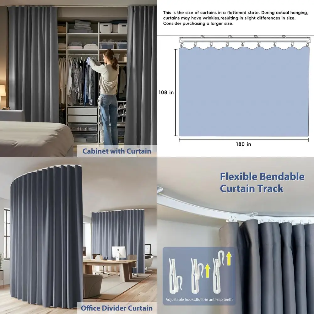 

Потолочный карниз для штор с эффектом полного затемнения, сверхширокий, с серой панелью и белой направляющей, 15 футов x 9 футов