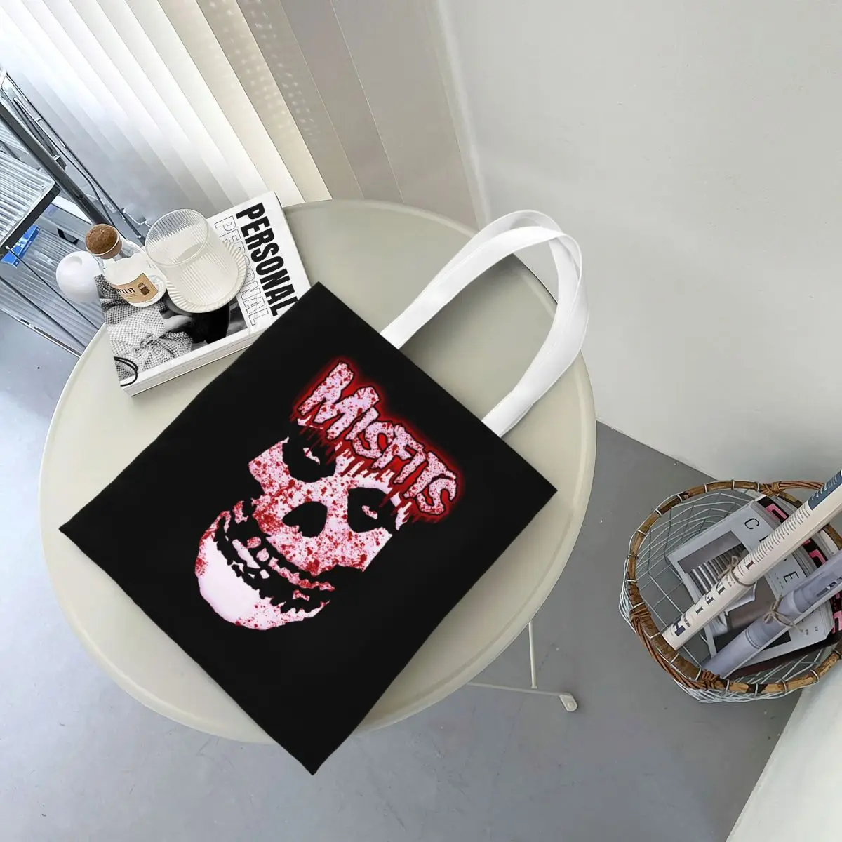 حقائب تسوق Misfits Skull قابلة لإعادة الاستخدام من القماش The Tote Bag للفتيات حقيبة كتف للسفر