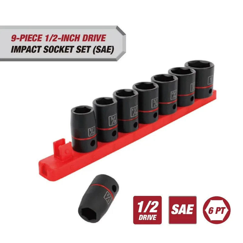 

9-Piece 1/2-inch Drive Impact Socket Set (SAE)