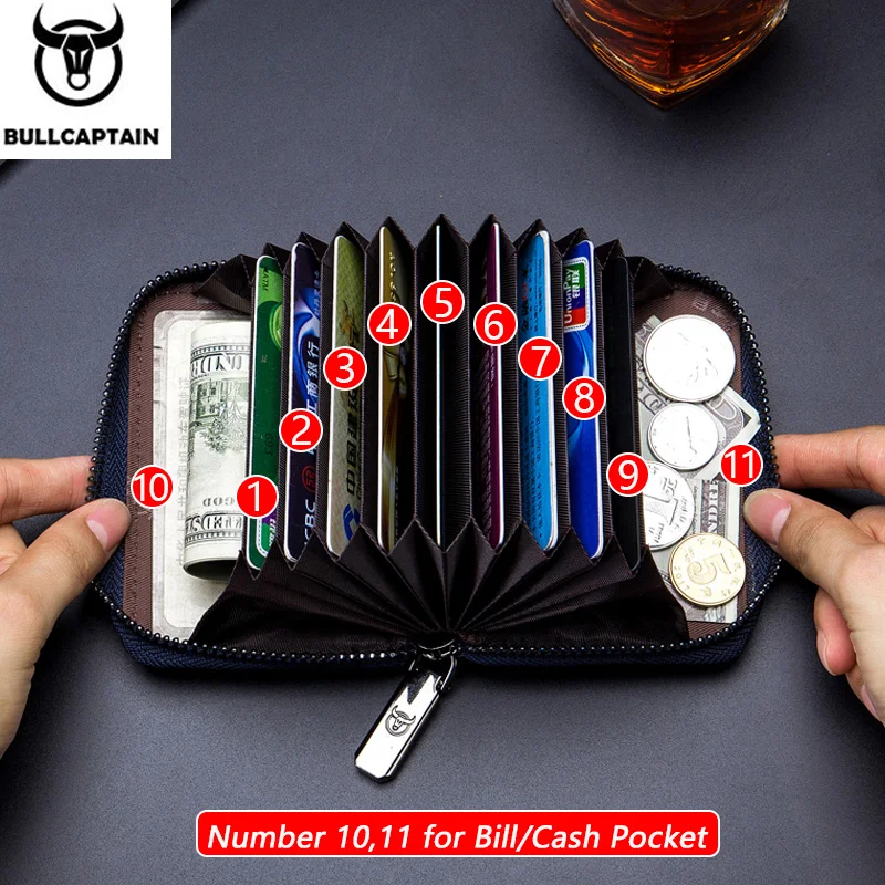 BULLCAPTAIN Leather Credit Card ID Card Holder Wallet Wallet Men Fashion Rfid Card Holder Wallet Business Card Holder Bag