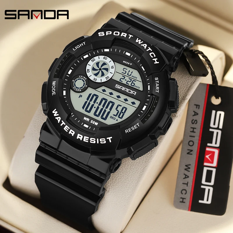 2024 SANDA 6114 Fashion Simple Ladies Sport Watches Women Wristwatches Alarm Clock Resistant Waterproof Digital Watch For Girl