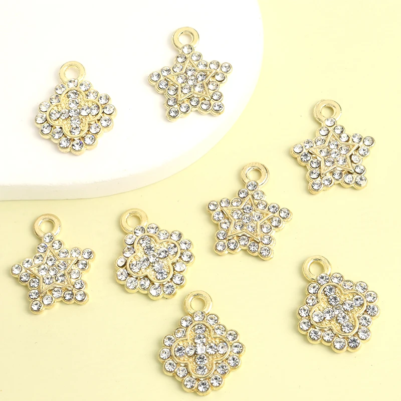 10pcs Full Rhinestones Lucky Four-leaf Clover Shiny Star Charms for DIY Necklace Earrings Trendy Temperament Jewelry Accessories