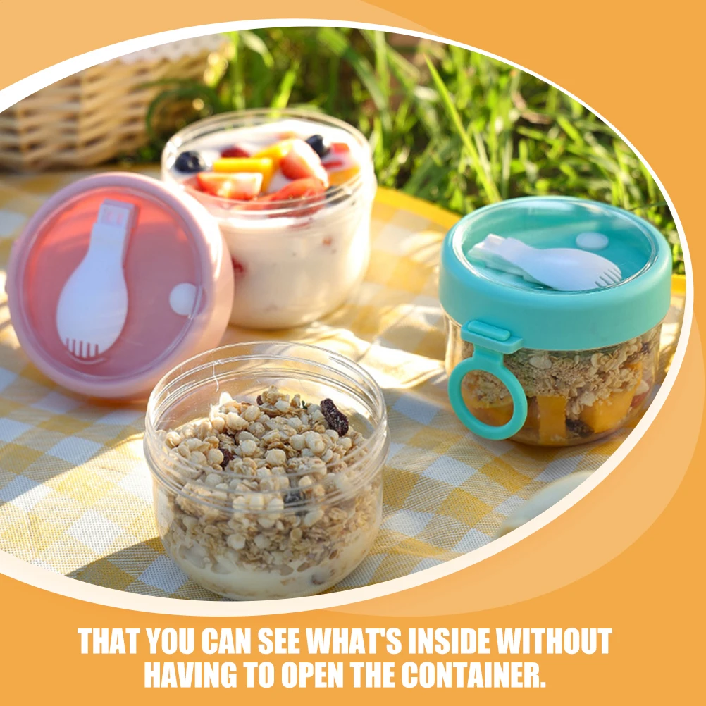 

3pcs Spoons Leakproof Large Transparent Jars For Cereal Yogurt Dessert Storagemeal Prep Jars