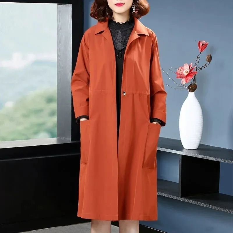 Women's Trench Coat 2024 New Spring Autumn Korean Loose Windbreaker Large Size Casual All-Match Overcoat Mother Long Jacket 4XL