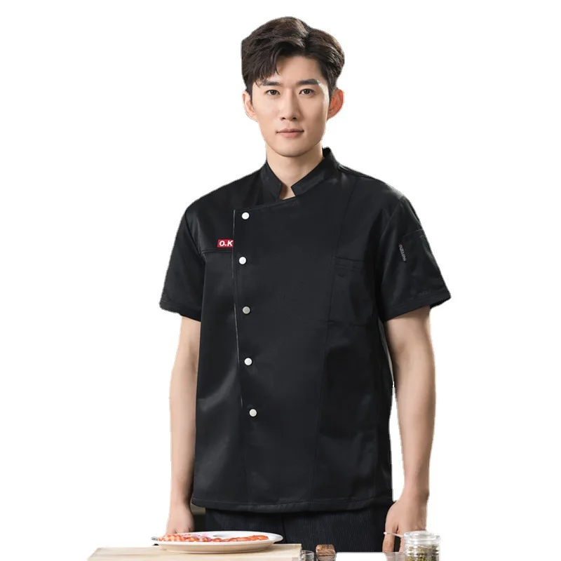 Macacão de Chef Respirável Masculino, Uniforme Manga Curta, Panela Quente, Assar, Hotel, Cantina, Jantar, Cozinha, Roupas de Trabalho, Chef, Verão