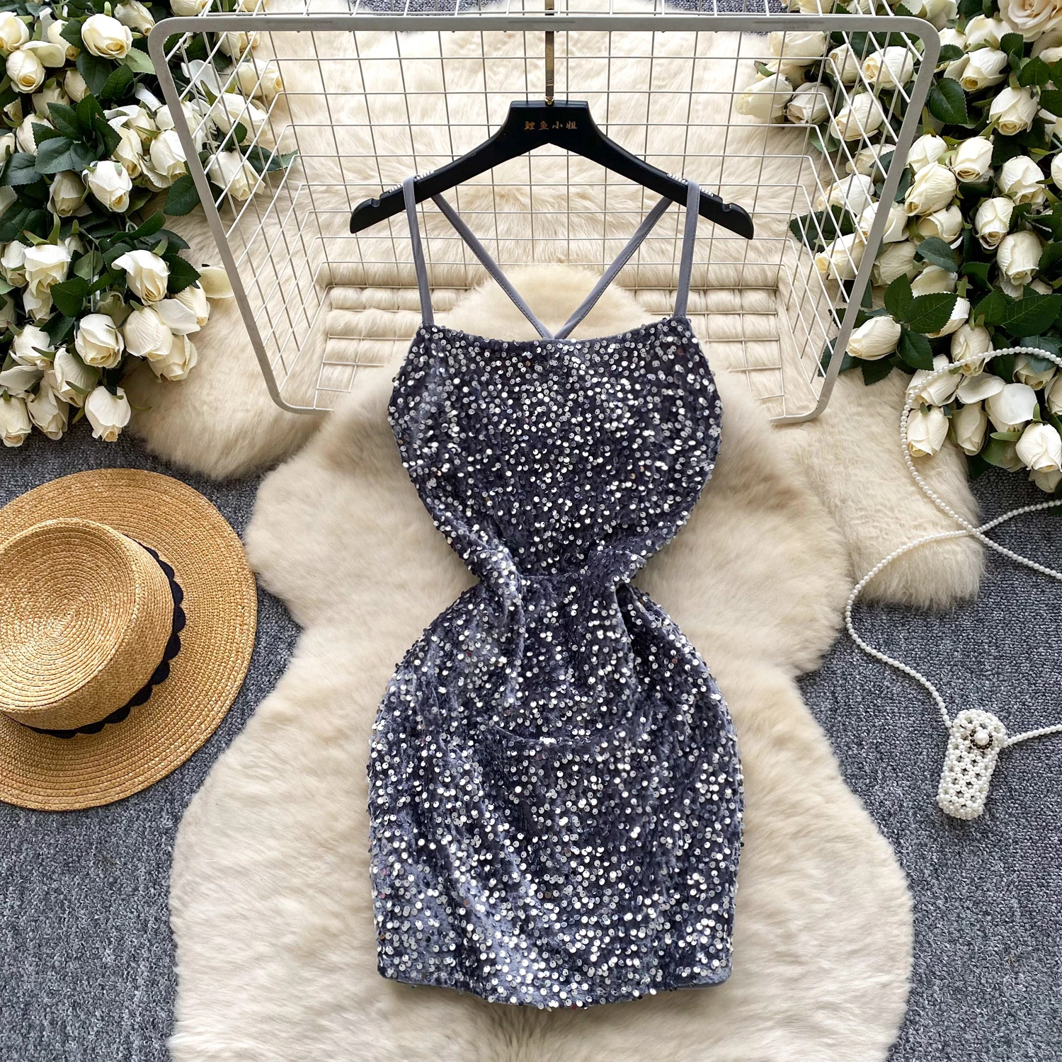 ヴィンテージ エレガントな透かし彫りベロアドレス シックなベスティド 女性ファッション レトロ パーティー セレモニードレス