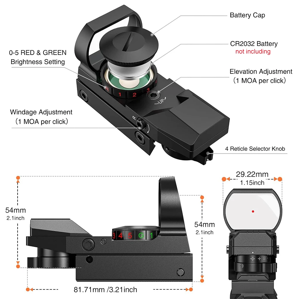 Tactical Red Green Dot Sight Scope Riflescope Hunting Optics Reflex Sight with 20mm Rail