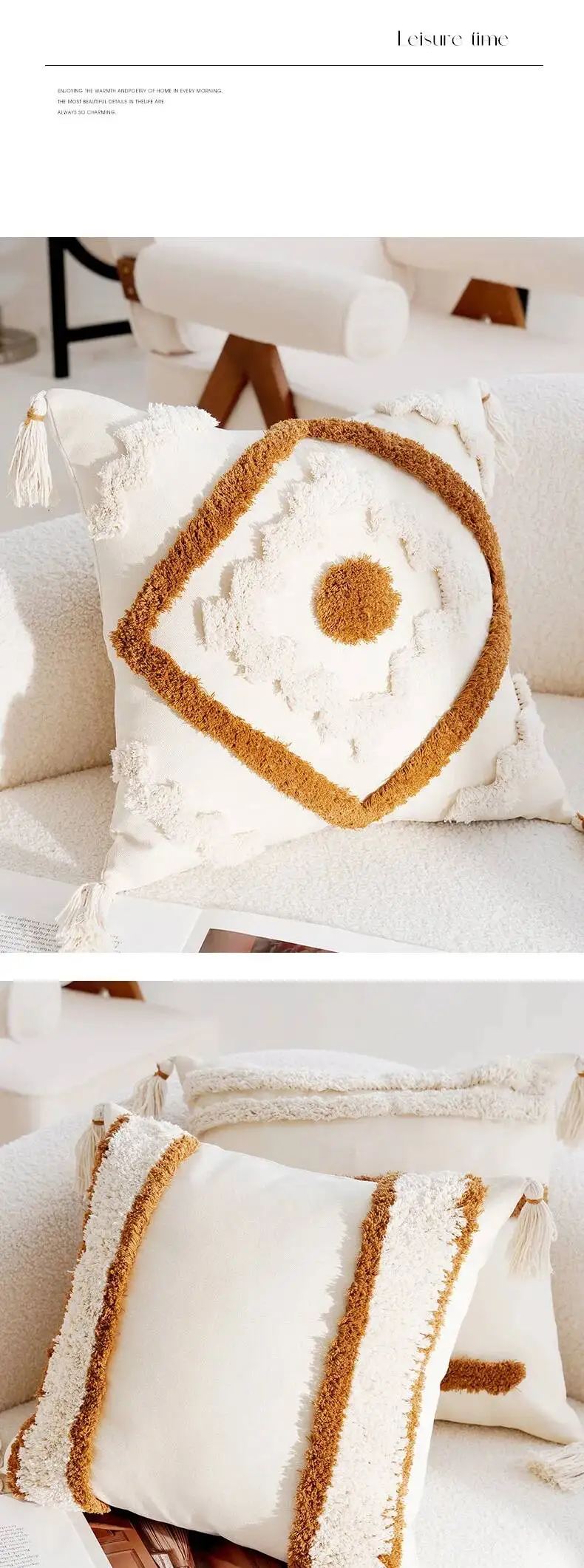 Boho Orange Gewebte Getuftete Dekorative Kissenbezüge Moderne Bohemian Quadratische Kissenhüllen für Sofa Schlafzimmer Wohnzimmer – Detail 13