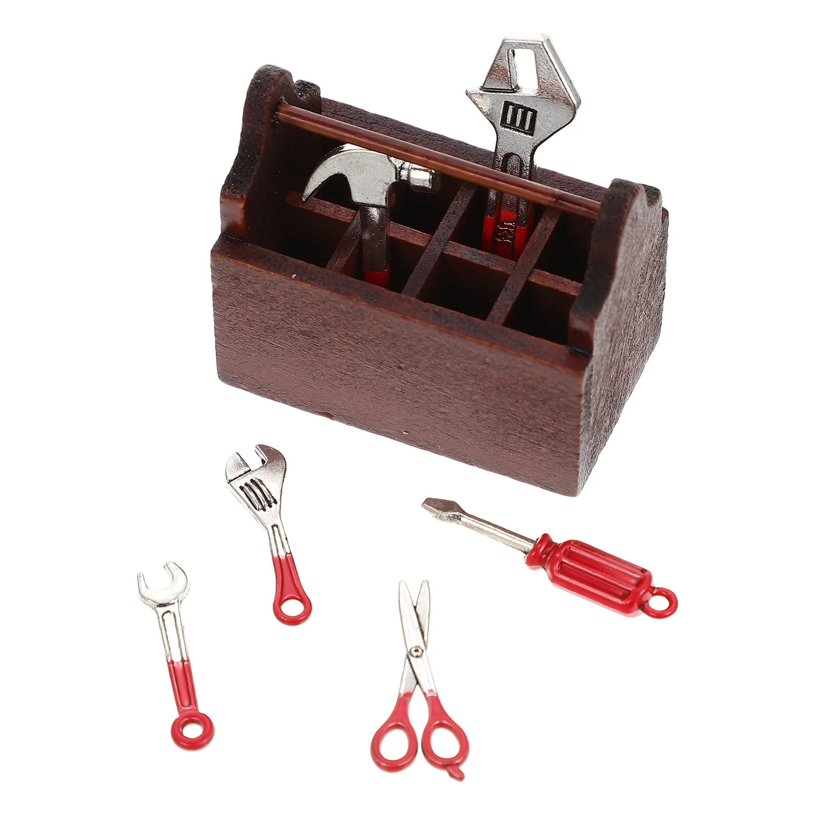 Strumenti per casa delle bambole custodia in miniatura modello piccolo e decorativo cassetta degli attrezzi per ornamenti Kit minuscolo in legno per uso domestico giocattolo per bambini