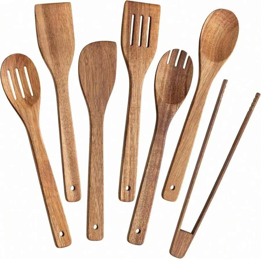 7-Piece Wooden Cooking Spoons, Premium Wood Utensil Set