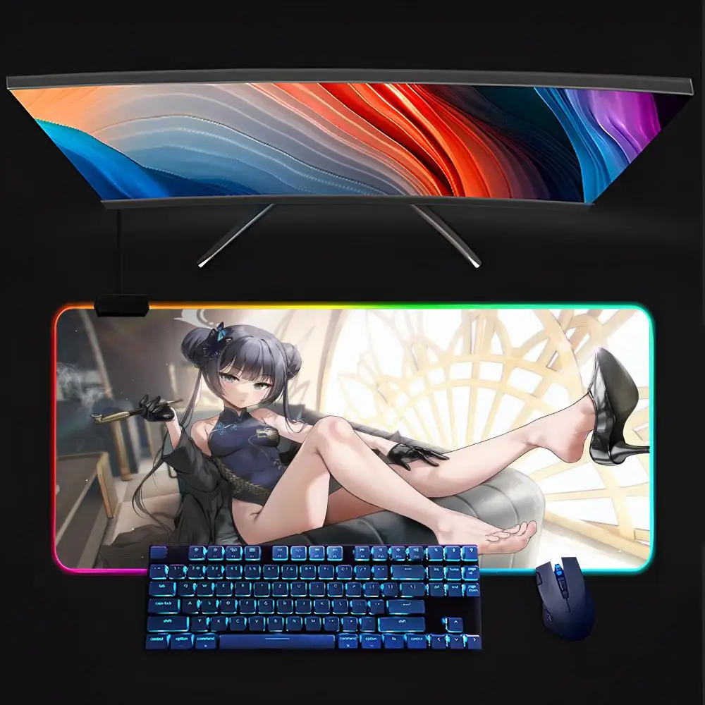 Ryuuge Kisaki Blue Archive Mouse Pad RGB Pc Gamer Keyboard LED Glowing  Rubber Gaming Computer Mause pads Cute Cartoon Gaming Co