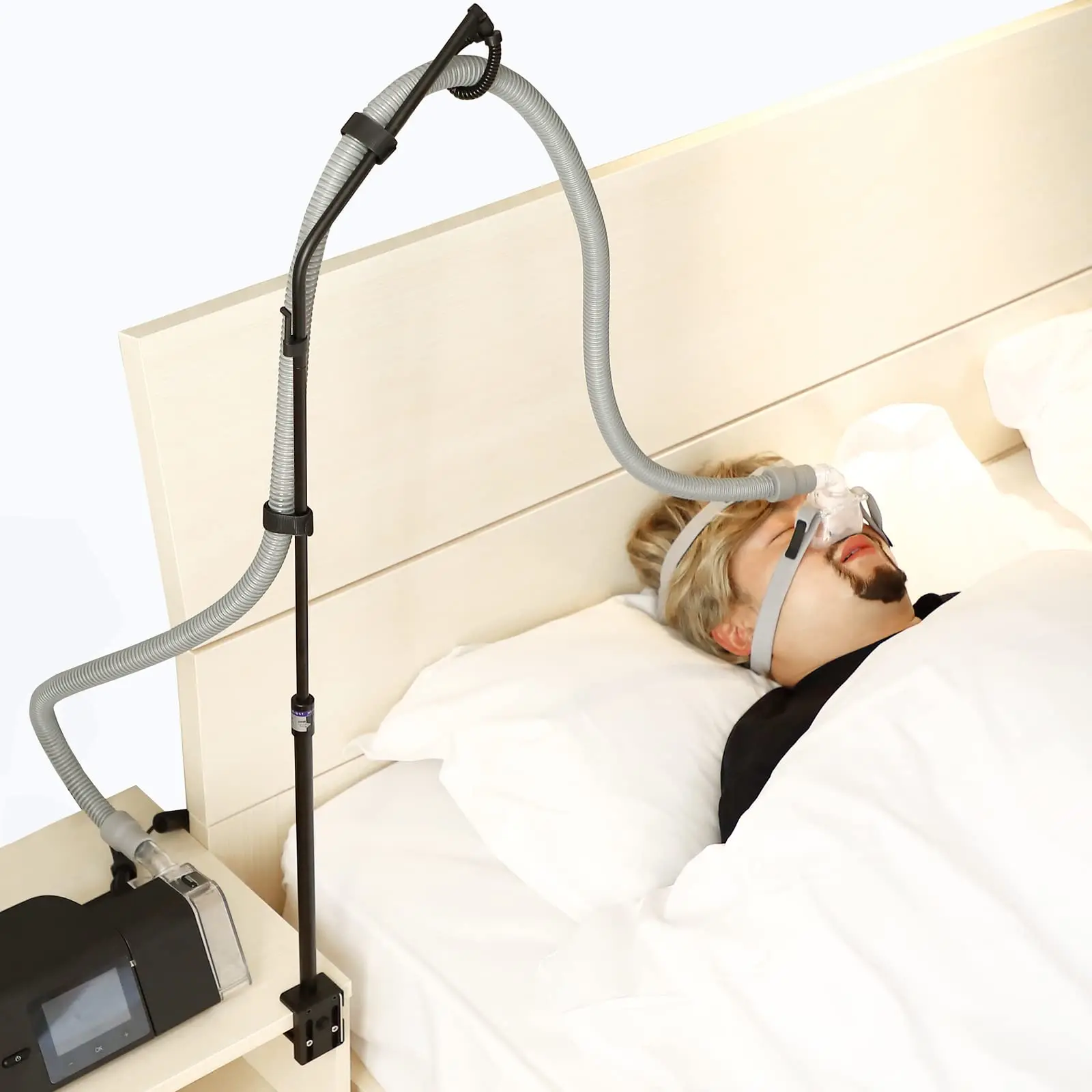 

CPAP Hose Holder-Height Adjustable Tube Lift, Foldable Hanger Support Avoid Tangling and Prevent Blockage Sturdy C Clamp device