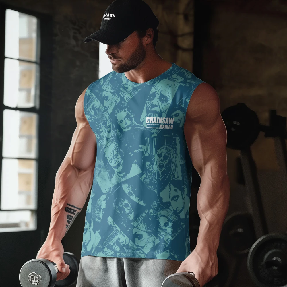 

Halloween Frankenstein Illustrated Puzzle Print Gym Casual Tank Top Sleeveless Thin Train Vest Youth Men's Sports Fitness Vest