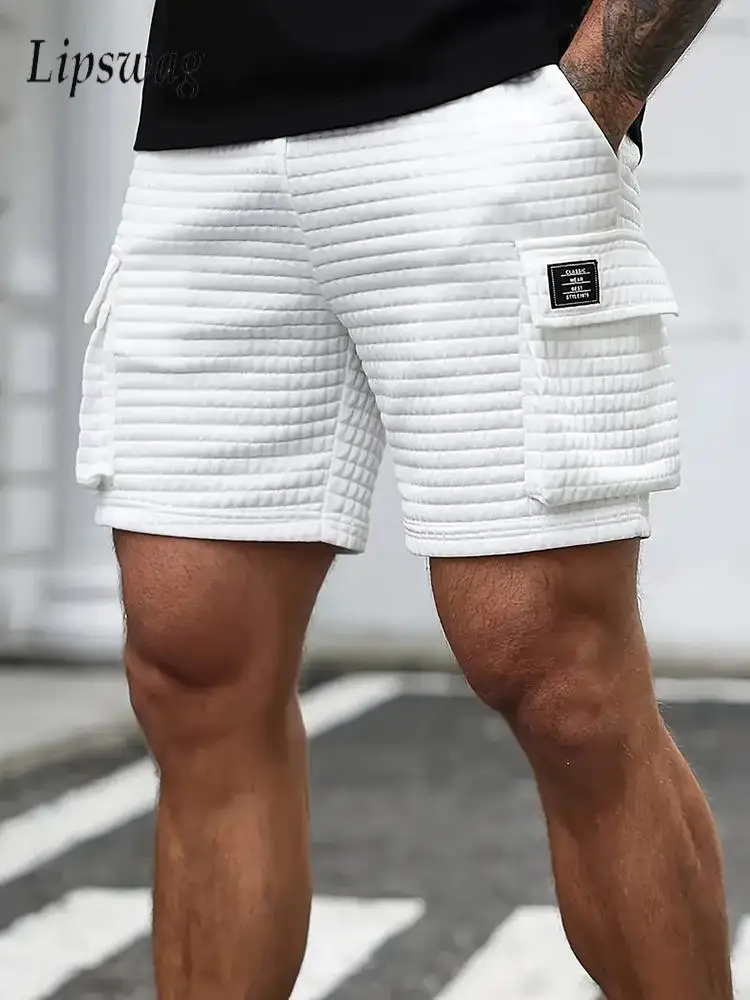 

Outdoor Casual Mens Waffle Textured Shorts Summer Fashion Solid Color Multi Pocket Cargo Shorts Men Sports Loose Straight Shorts