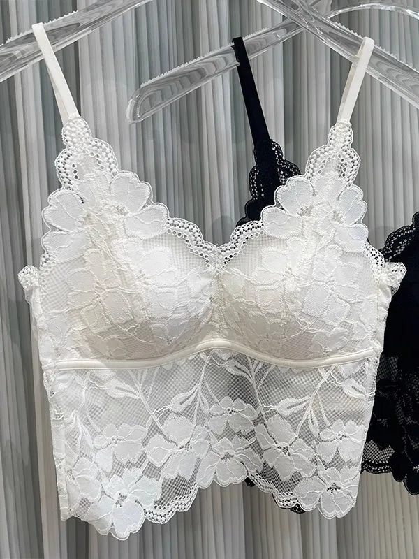 Weiße Spitzenriemenweste Damen Oberbekleidung Sommer Schöne Ba Dünne Riemen Tube Top Bared Ba Top Unterwäsche ort Sle...