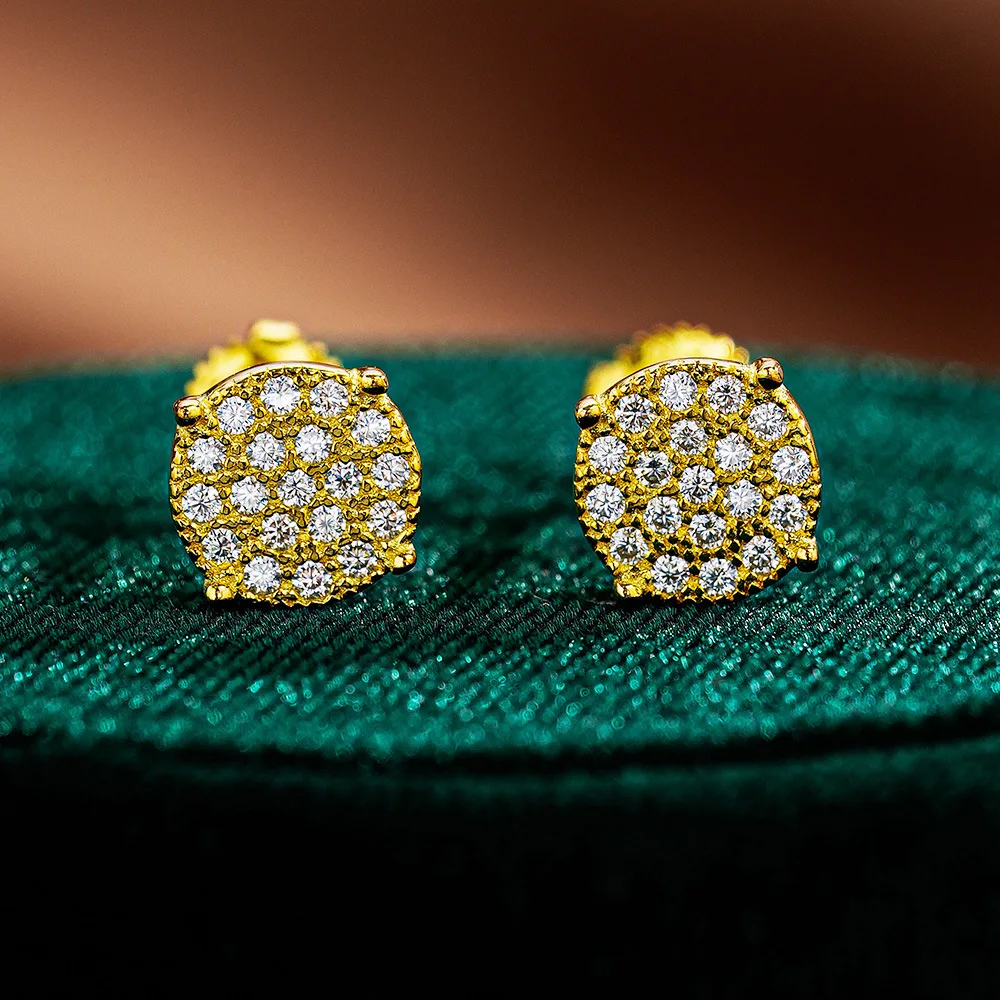 

Серьги с муассанитом в стиле хип-хоп, круглая сумка из 18-каратного золота, европейские и американские мужские и женские платиновые серьги с бриллиантами PT950