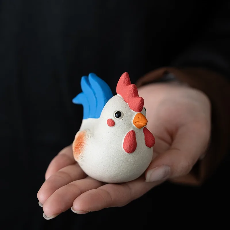 Yixing Raw Ore Purple Clay Tea Pet Rooster Ornament Animal Figurine Zen Gongfu Tea Accessories Home Decoration