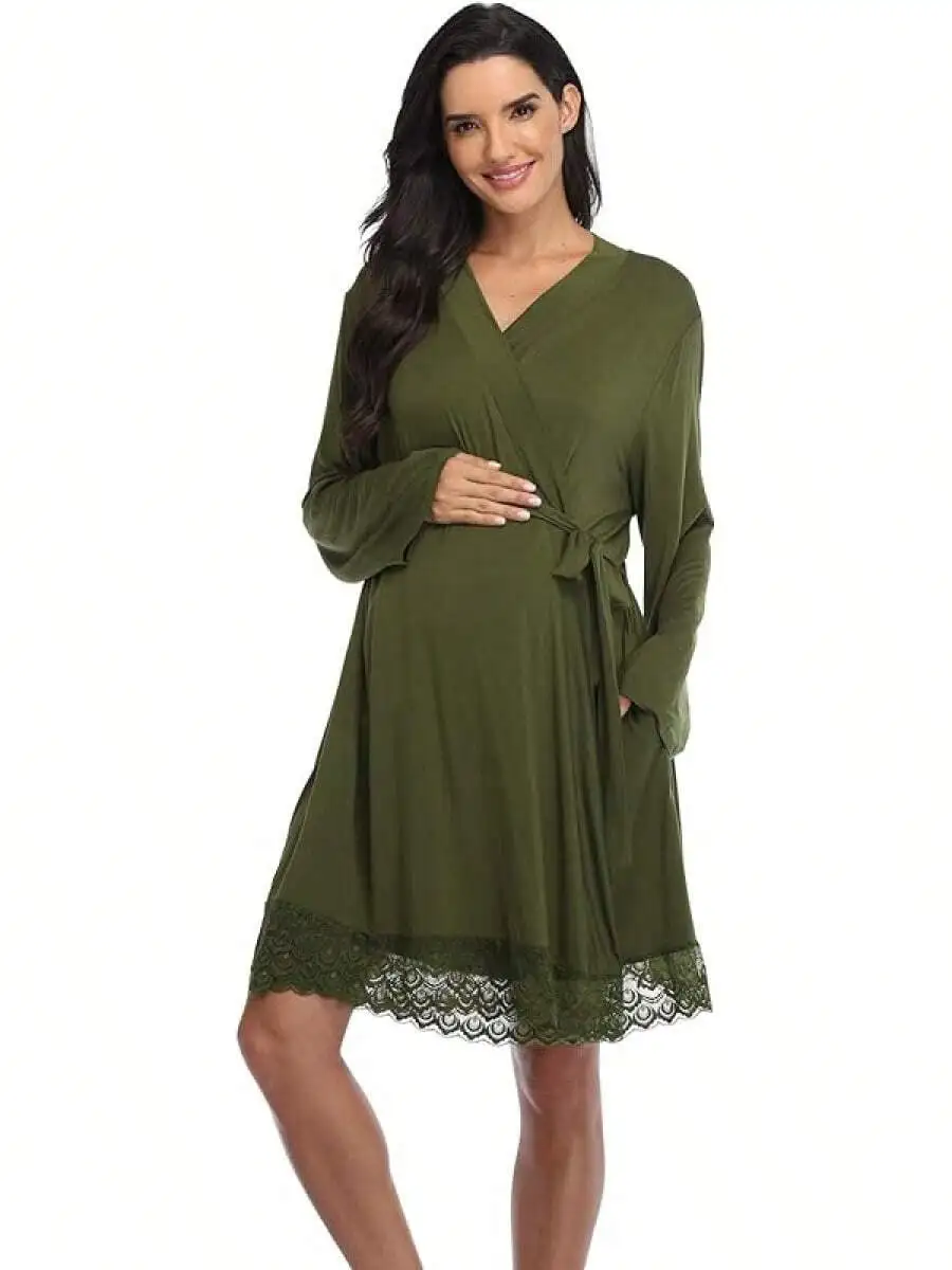 Maternity Robe For Women Hospital Labor Delivery Nursing Sleepwear With Lace Trim