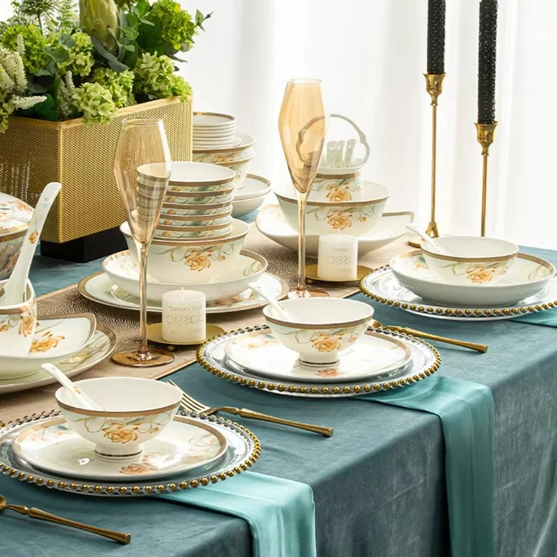Jingdezhen Chinese-style Tableware Set Ceramic Luxury High-end New Bone China Bowl And Plate Set Home Use Housewarming Gift