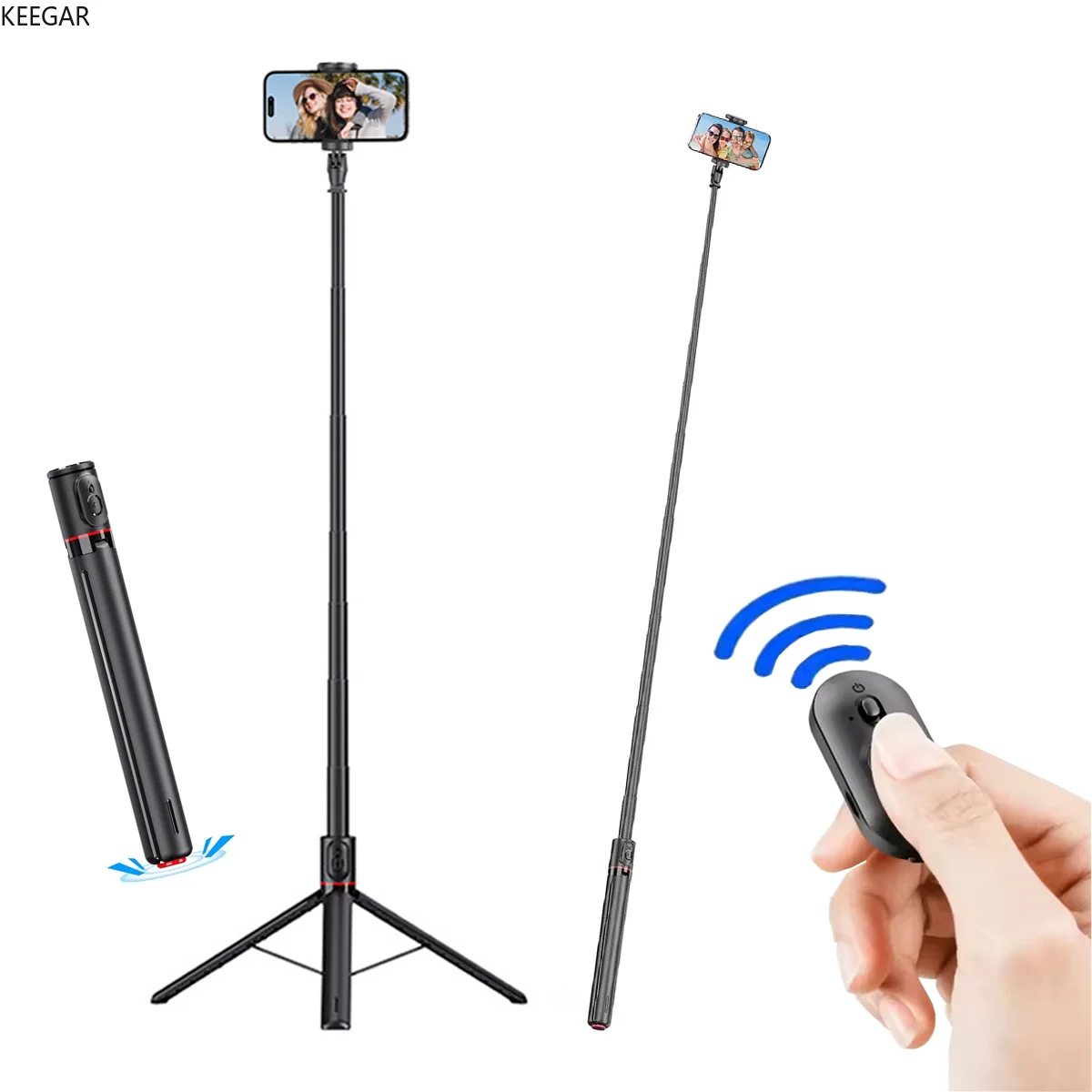 

Automatic Tripod for iPhone Android, 70" Auto Open Selfie Stick Phone Tripod Stand with Magnetic Remote Max Extened Length 1.77m