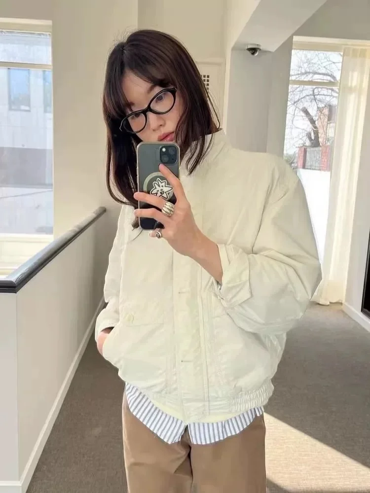 

Легкая повседневная куртка-жакет с одной пуговицей, воротником-стойкой, из дышащего хлопка, подходит для любого типа фигуры