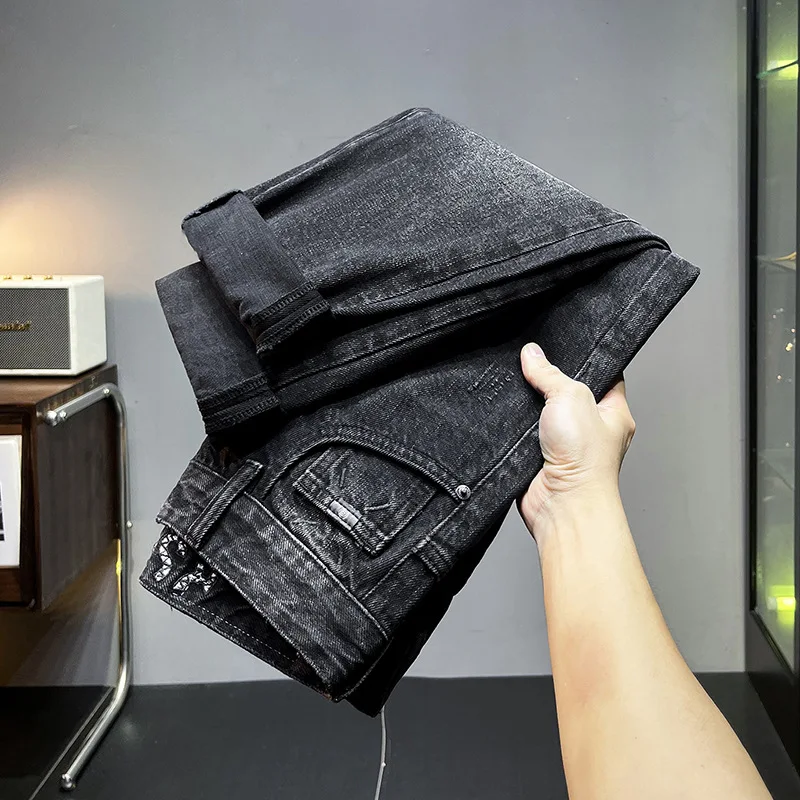 Jeans preto micro solto masculino, tendência reta, versátil, casual na moda, calça jeans, nova, outono, 2024