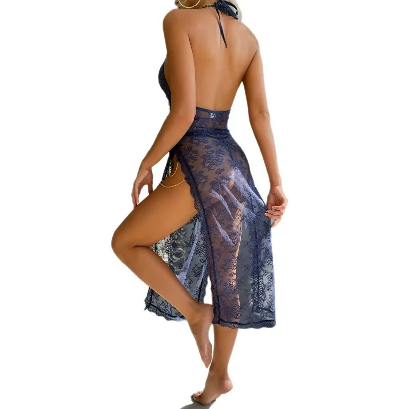 New Style Lace-cut-through Sheer Nightgown Lingerie with Backless Design and Sexy Appeal Sexy Lace Lingerie Set  Sexy Sleepwear