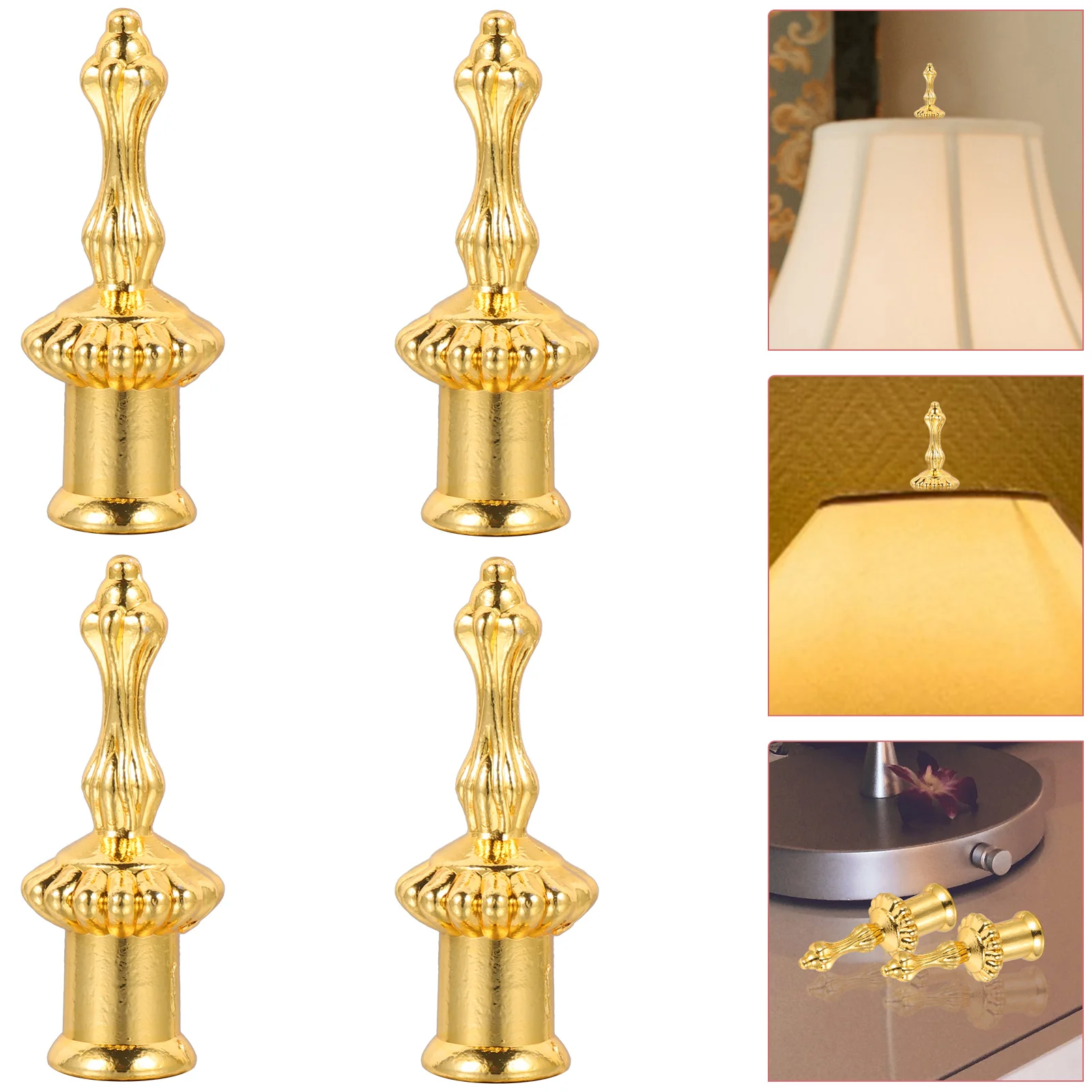 

4 Pcs Golden Lamp Cap Decoration Chic Light Knob Finial Caps Accessories for Shade Holder Harp Solid Finials