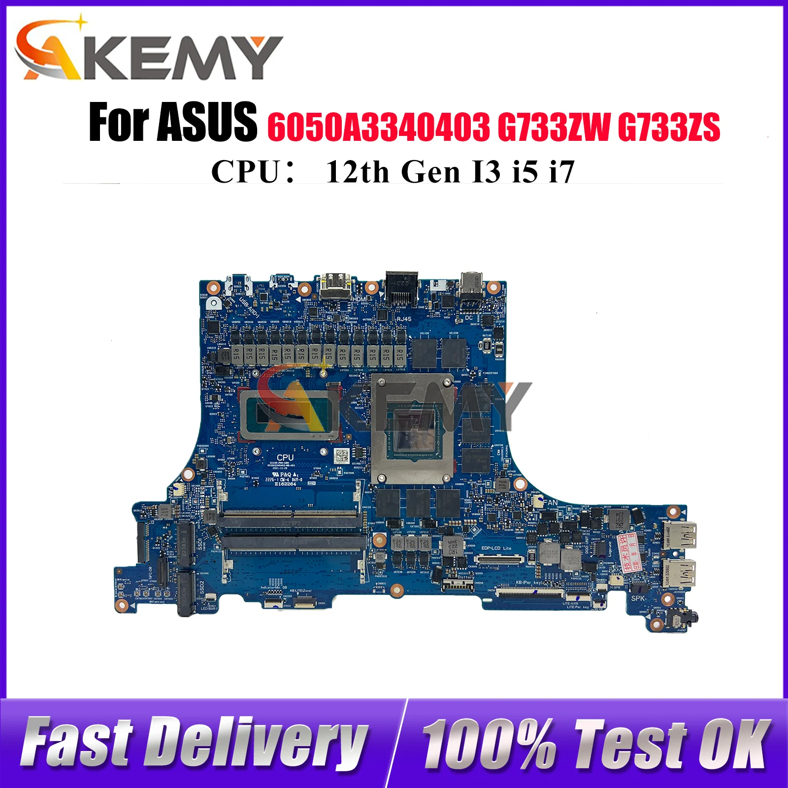 

6050A3340403 Laptop Motherboard For ASUS ROG Strix SCAR 17 G733ZW G733ZS G733ZM G733Z Mainboard With 12th Gen I3 i5 i7 tests OK