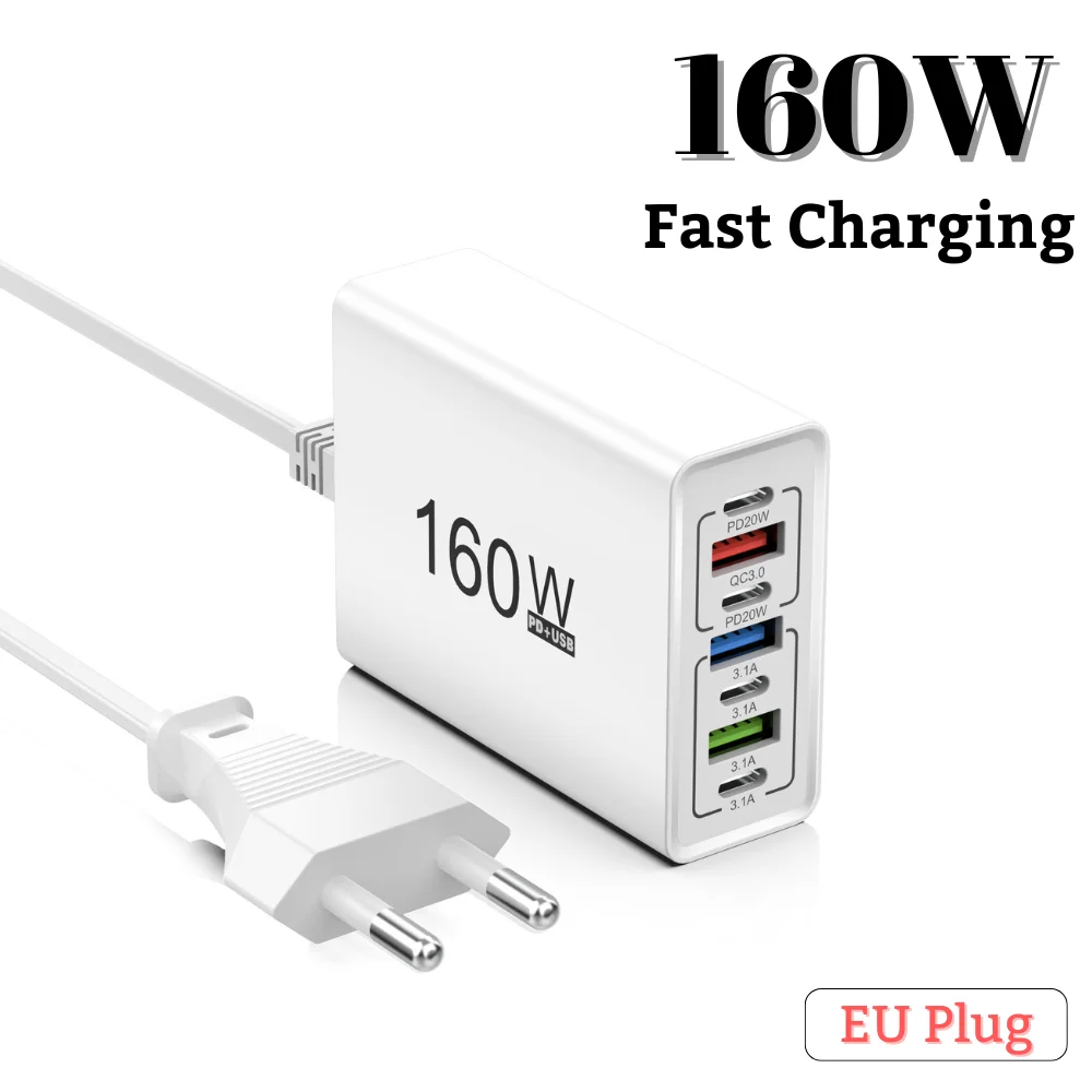 شاحن هاتف من النوع C 160 وات USB C، شحن سريع، محول طاقة للهاتف المحمول لهاتف iPhone Xiaomi Huawei Samsung شاحن شحن سريع