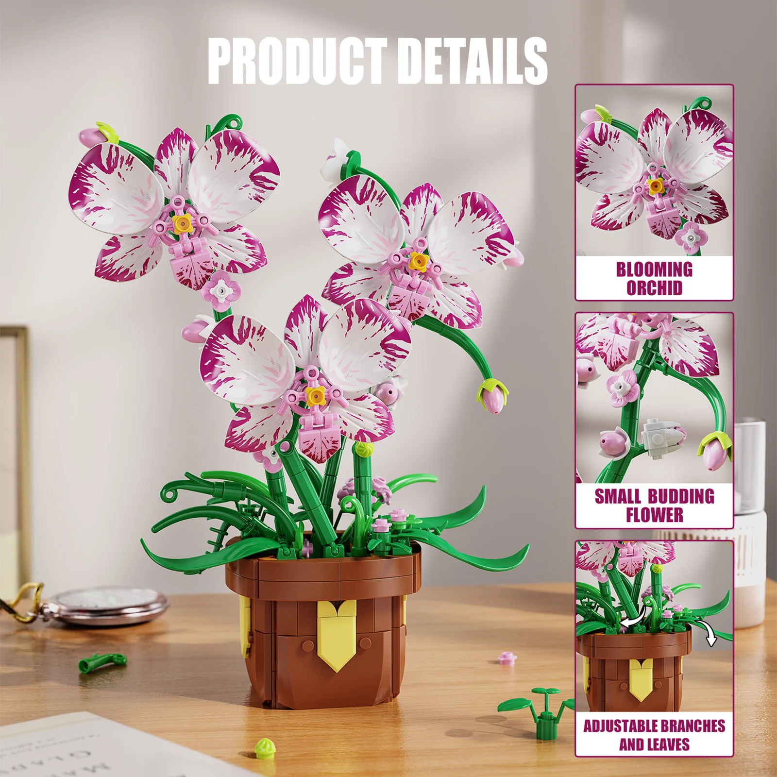323PCS Phalaenopsis Potted Plant Building Block Flower Model
