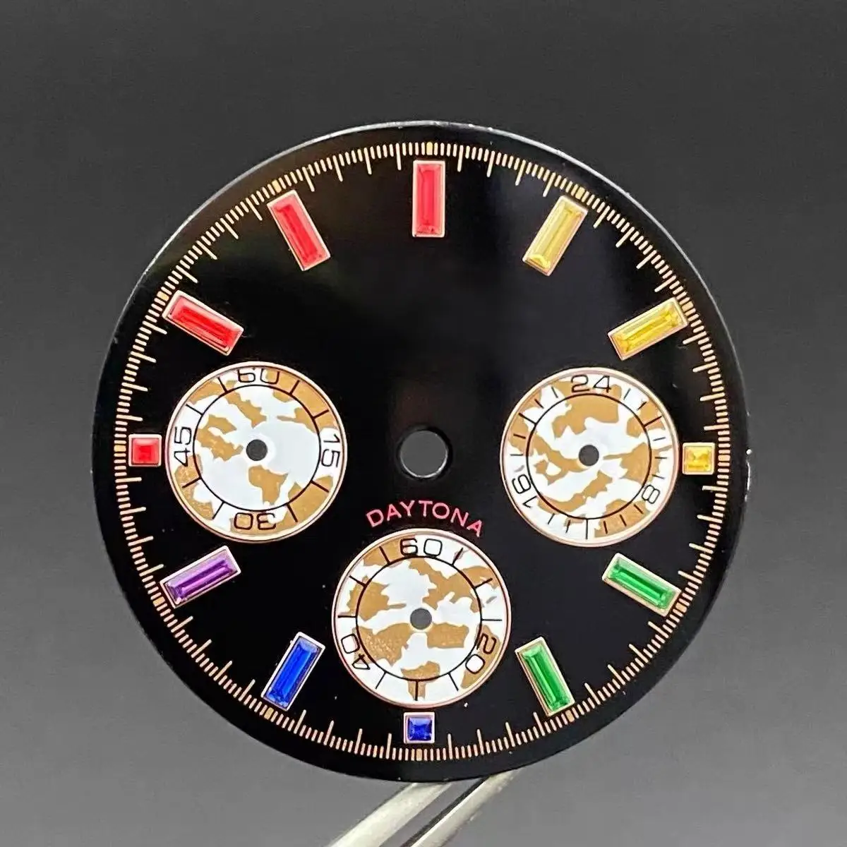 New VK63 dial 29.5mm dial Panda enamel three-eye chronograph with diamond hour markers S dial for Seiko mod
