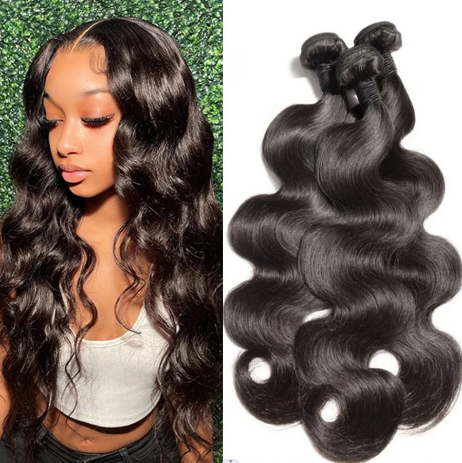 100% Human Hair Bundles 1/3/4 Piece Hair Extension For Body Wave Women Brazilian  Human Hair Natural Black 12A Hair