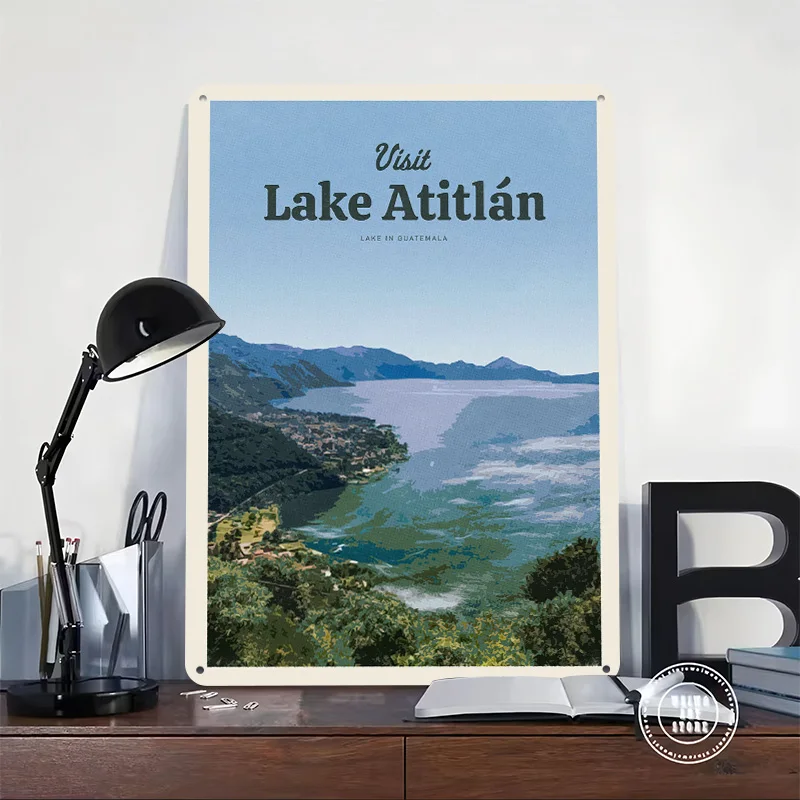 Visit Lake Atitlan 3D Texture Printed Poster Custom Vintage Metal Tin Plate Sign for Wall Art Luxury Decoration Home Decor Items