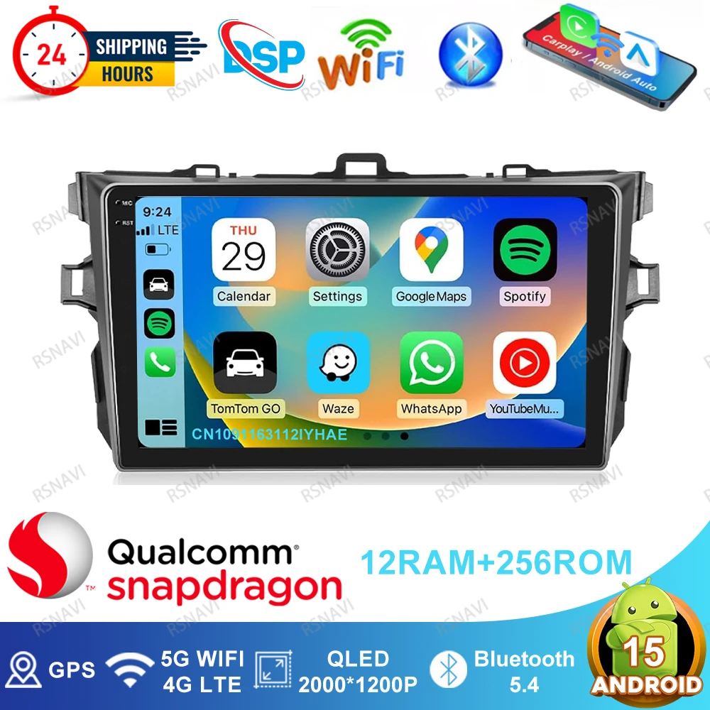 

Android 15 Car Radio For Toyota Corolla E140/150 2007 2008 2009 2010 2011 2012 2013 GPS 4G LTE 5G WIFI QLED DVD Viedo Player DSP