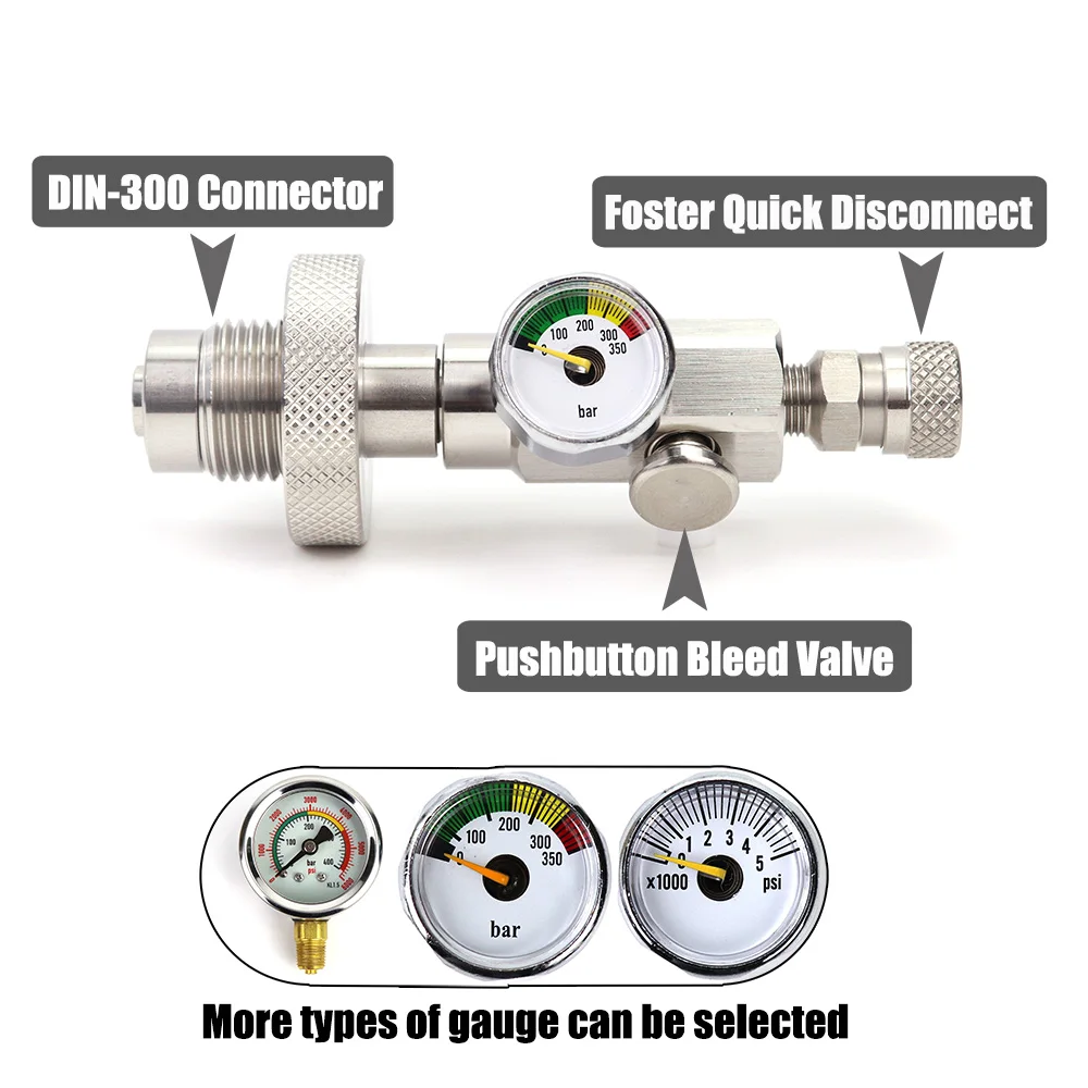 

Diving Charging Adapter DIN300 Fill Station 5/8BSP Connector With Gauge And Push Bleed Valve Rated 300Bar