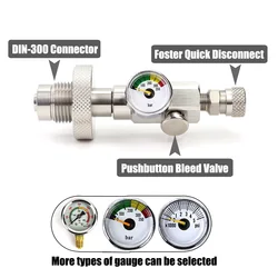 Diving Charging Adapter DIN300 Fill Station 5/8BSP Connector With Gauge And Push Bleed Valve Rated 300Bar