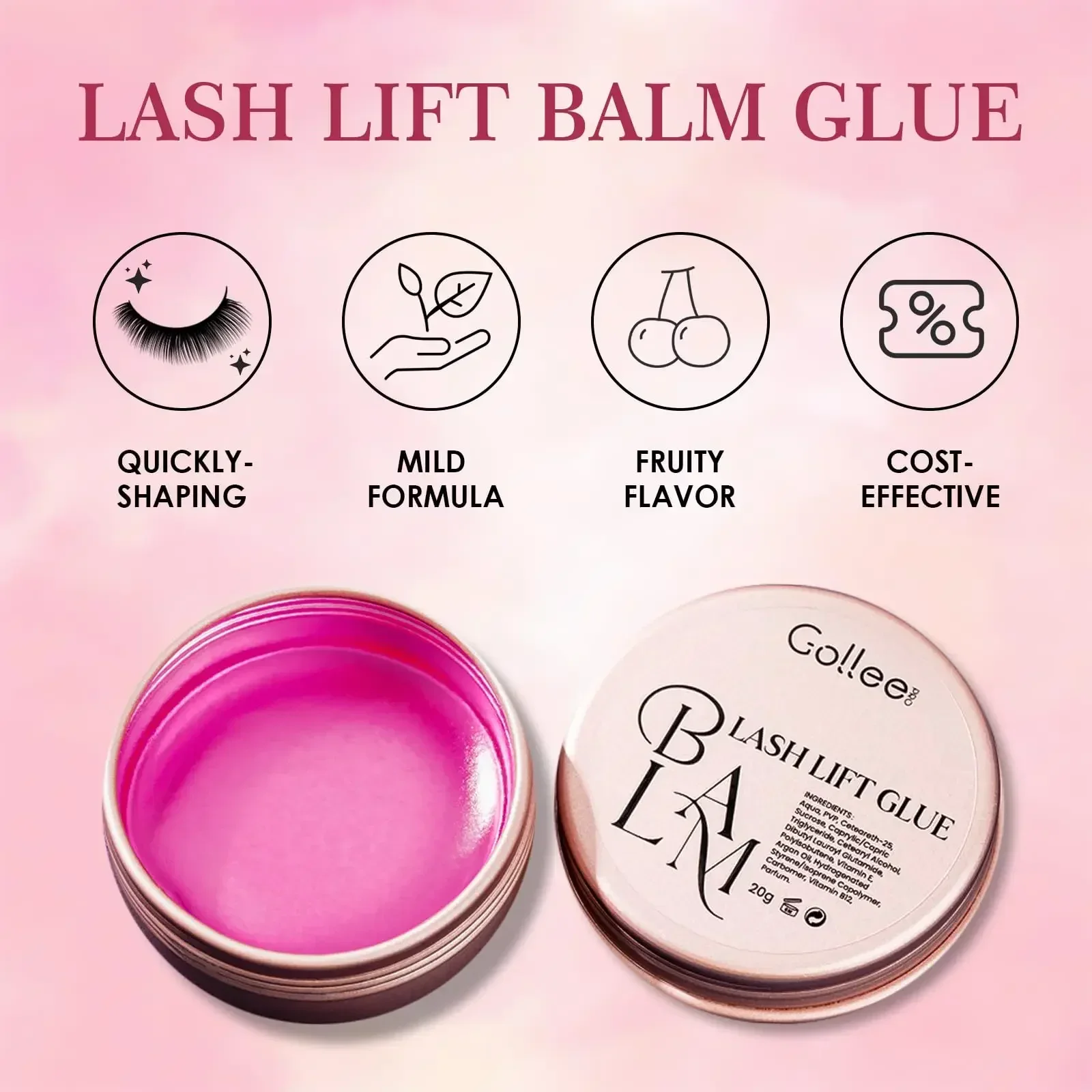 Gollee Lash Lift Glue Blam for Eyelash Lifting Eyebrow Fixing Wax Non-irritating Strong Fixative Peach Scent Eyebrow Gel Solid