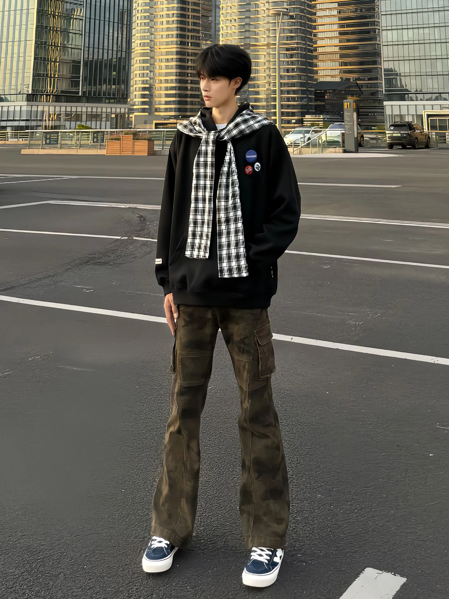 

Cra Micro Flared Camouflage Workwear Pants Men's Sle American High Street Vibe Slim Straight Denim Jeans Casual Youthful