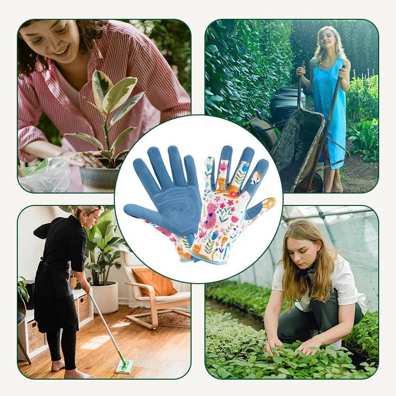 Gardening Gloves with Grip Printed Touch Screen Gardening Gloves Piercing Resistant Work Gloves