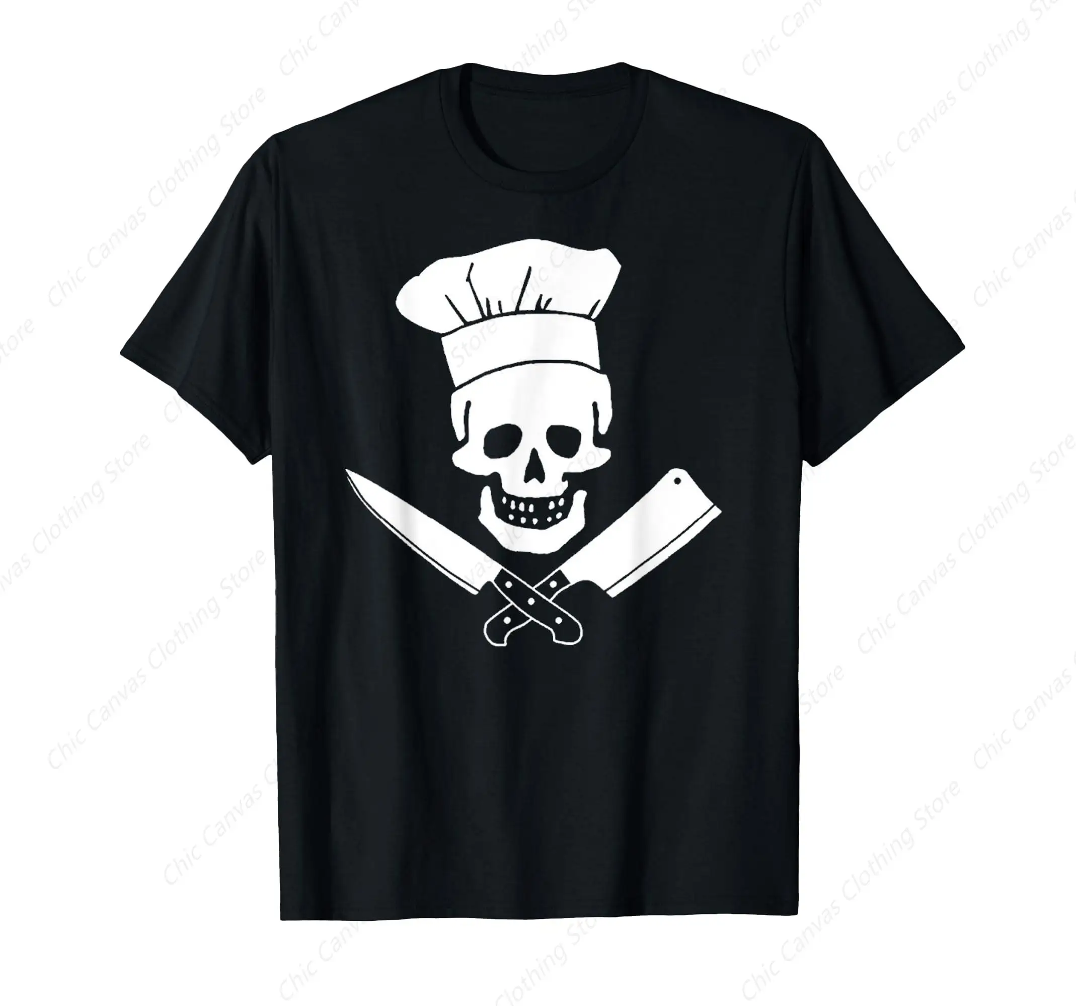 Chef Skull with Chef Hat Fun Cool Printed Men's Shirt and Cross Knife T shirts Pure Cotton Gift Short Sleeve