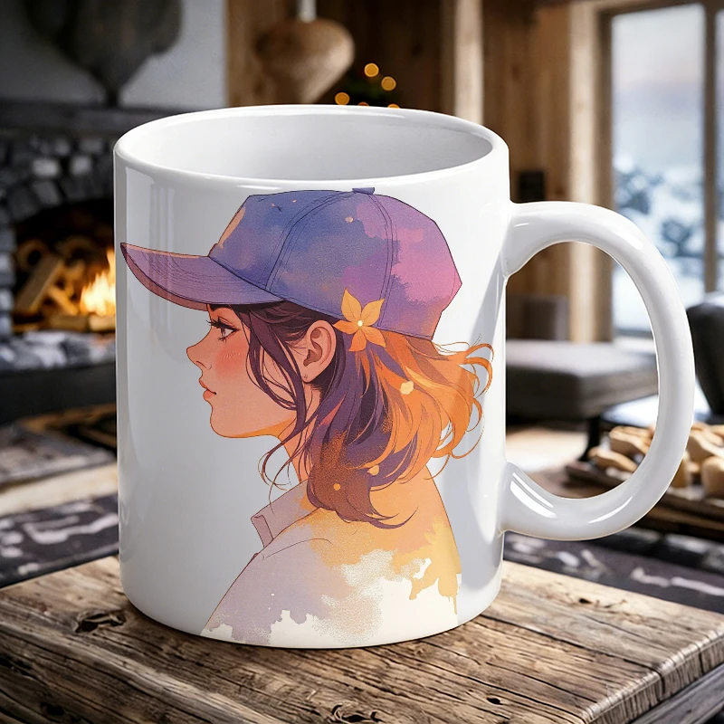 

Cute soft-style anime girl side profile ceramic mug, coffee mug, milk mug, office tea cup, drinking cup, gift for friends